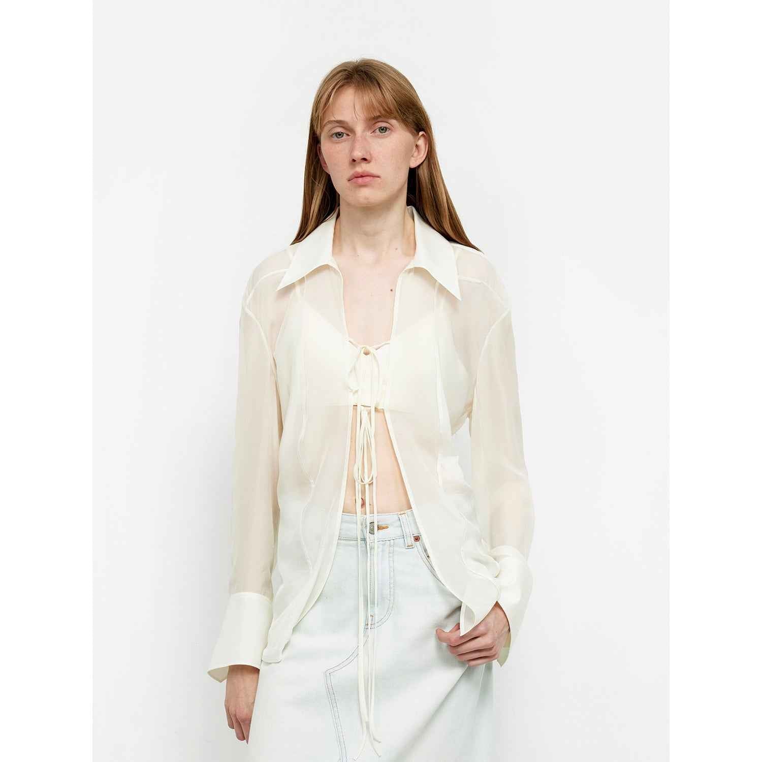 Firelady Fur silk chiffon summer top with lace-up design, lightweight and breezy for sun protection and a hazy moonlight look.