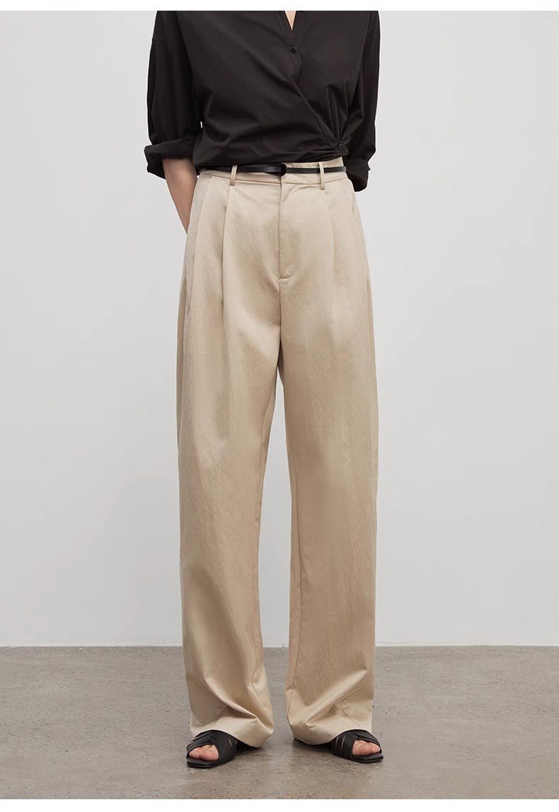 Firelady Fur wide-leg trousers for women with spliced double pleats, straight-leg design, stylish and comfortable women's pants.