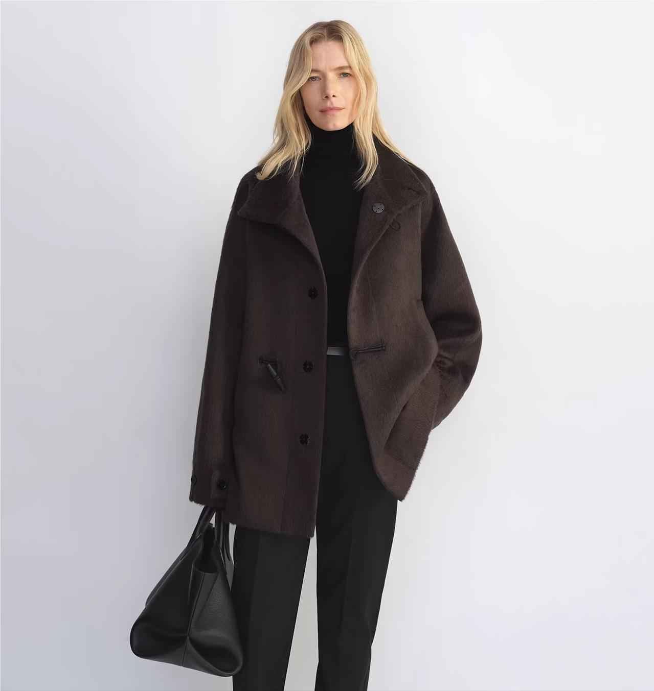 THE ARTM Women's Alpaca Wool Blend Stand Collar Short Coat "Elegant Warmth"-1