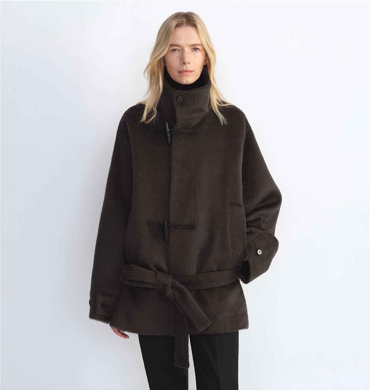THE ARTM Women's Alpaca Wool Blend Stand Collar Short Coat "Elegant Warmth"-0