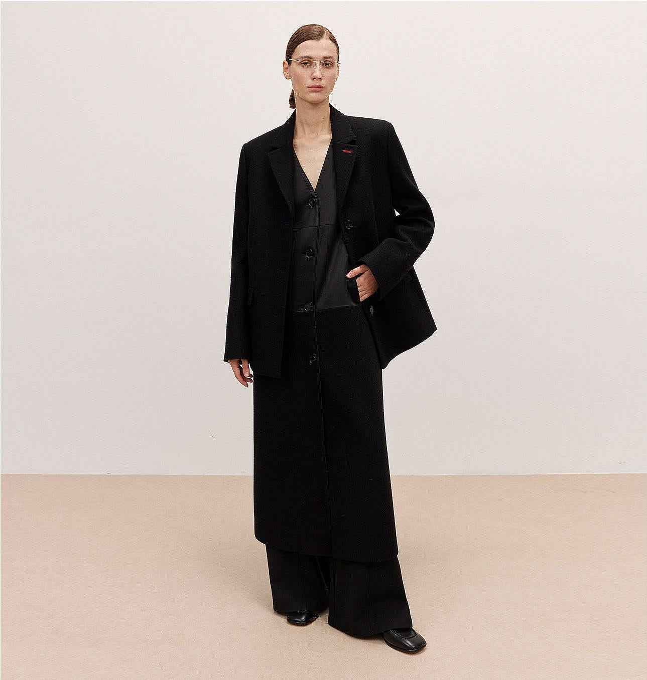 THE ARTM Women's Oversized Blazer Suit Set - Wide Shoulder Wool Jacket with Vest-0