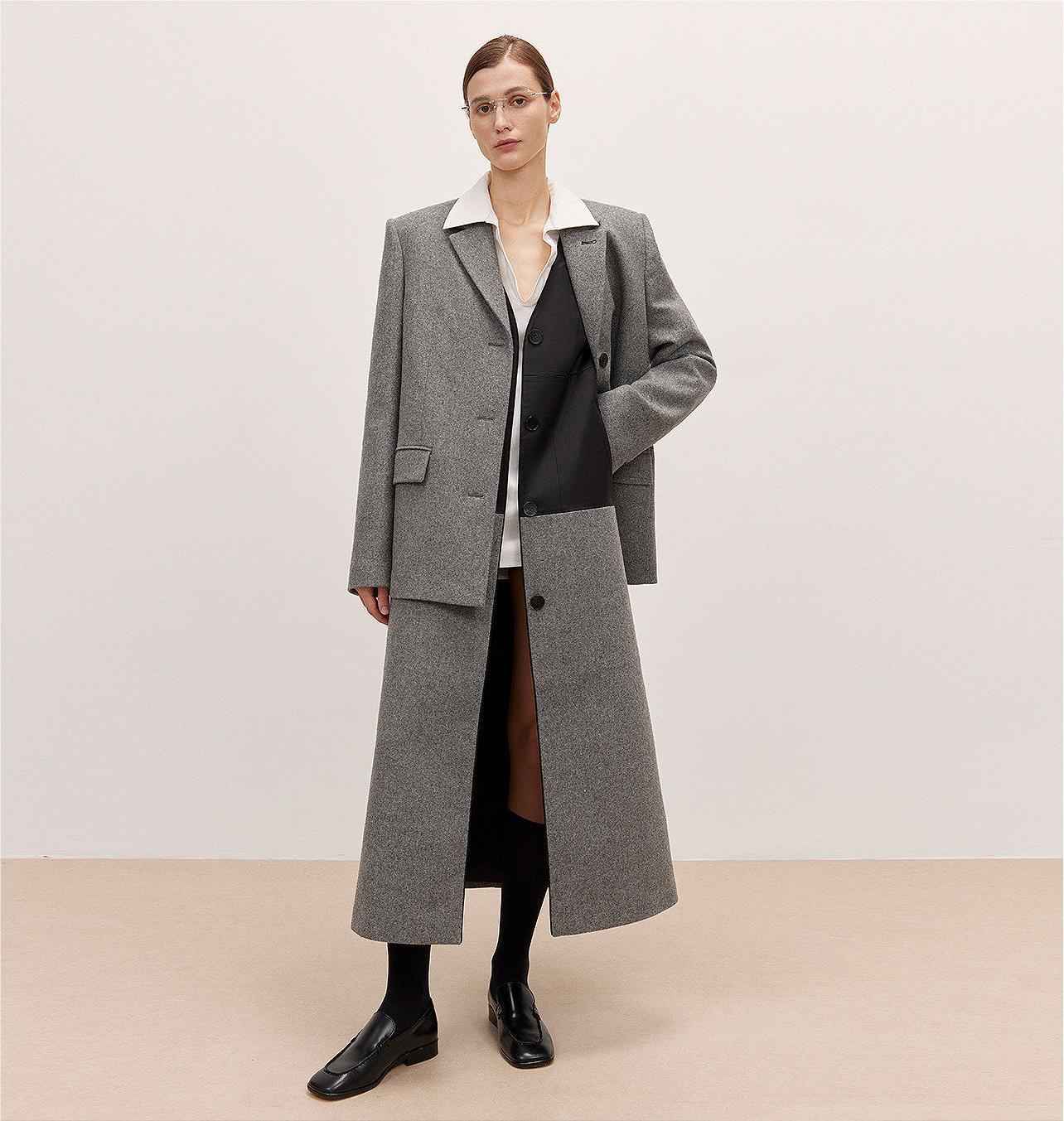 THE ARTM Women's Oversized Blazer Suit Set - Wide Shoulder Wool Jacket with Vest-1