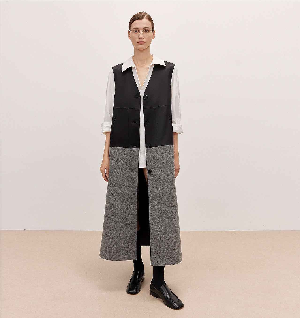 THE ARTM Women's Oversized Blazer Suit Set - Wide Shoulder Wool Jacket with Vest-3