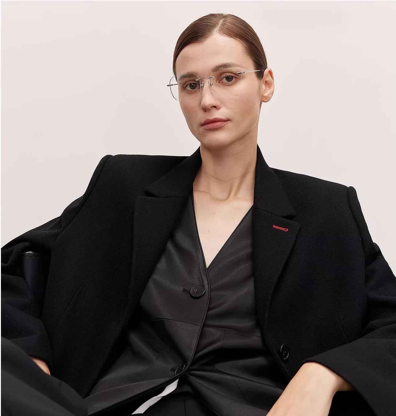 THE ARTM Women's Oversized Blazer Suit Set - Wide Shoulder Wool Jacket with Vest-4