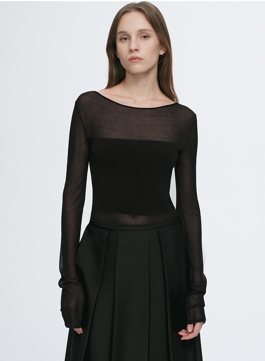 Firelady Fur acetate Tencel shirt, transparent patchwork design, slim-fit long-sleeve top for women, stylish and lightweight.