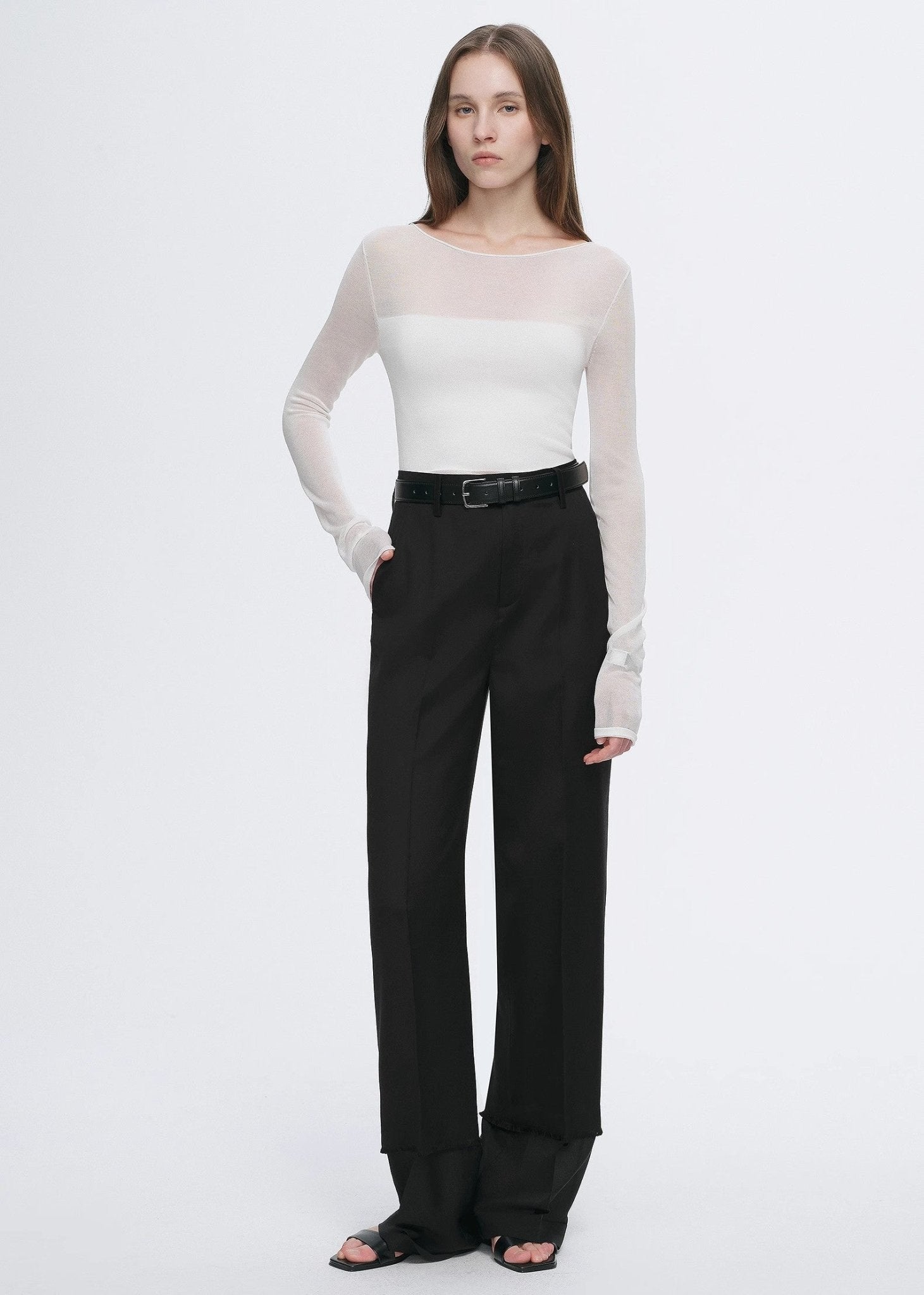 Firelady Fur acetate Tencel shirt with transparent patchwork, slim fit, long sleeves, women's top, stylish and lightweight.