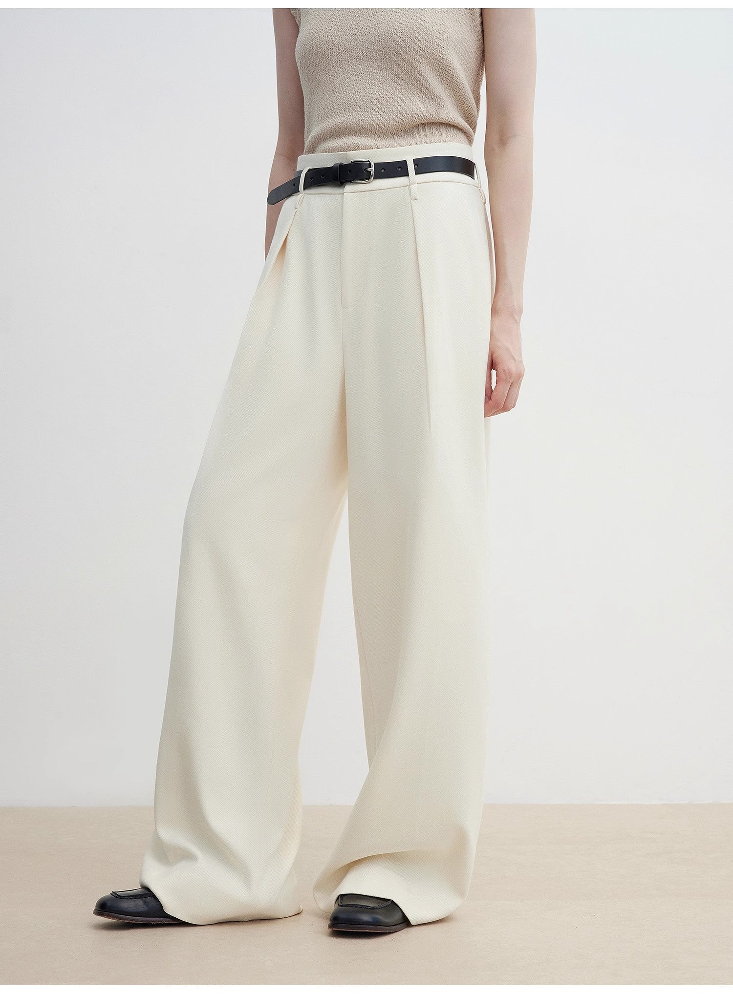White wide-leg women's pants by Firelady Fur, casual straight fit with a high waist and flowing floor-length design.